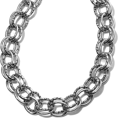 Brighton chain necklace with alternating polished and textured silver-plated links in a chunky design on a white background