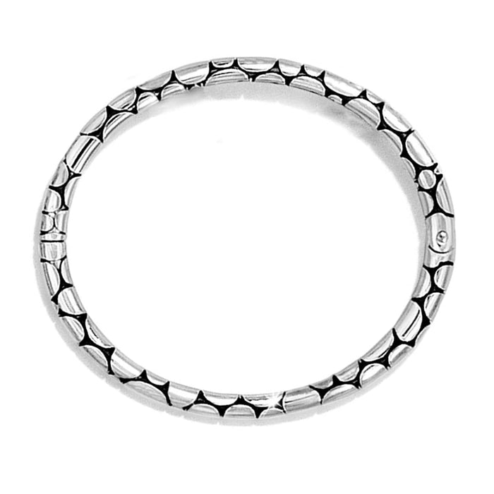 Brighton bangle bracelet with silver-plated finish and textured scale-pattern detailing around the band on a white background