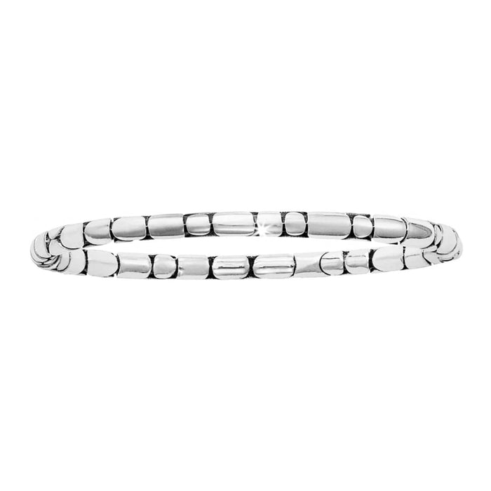 Brighton stretch bracelet with silver-plated rectangular beaded links and polished finish on a white background