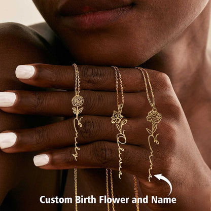 Personalized Custom Birth Flower Name Necklace, Birthday Gift for Women