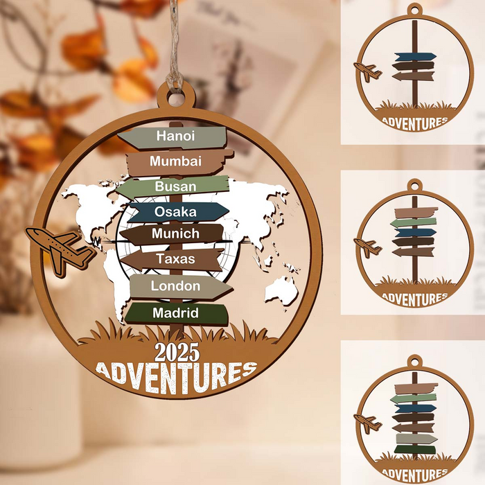 Personalized Travel Adventure Ornament, Customize Traveling Destination