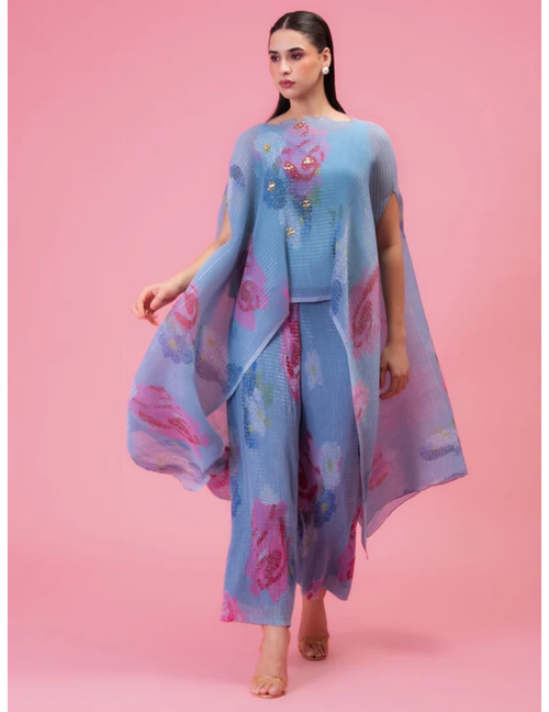 Petals Moonlit Blue Kaftan Set