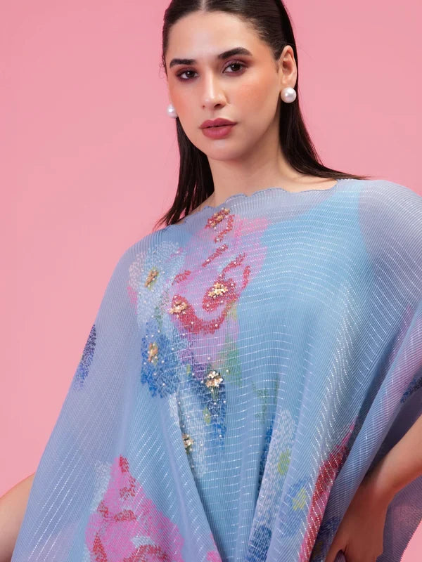 Designer Petals Moonlit Blue Kaftan Set
