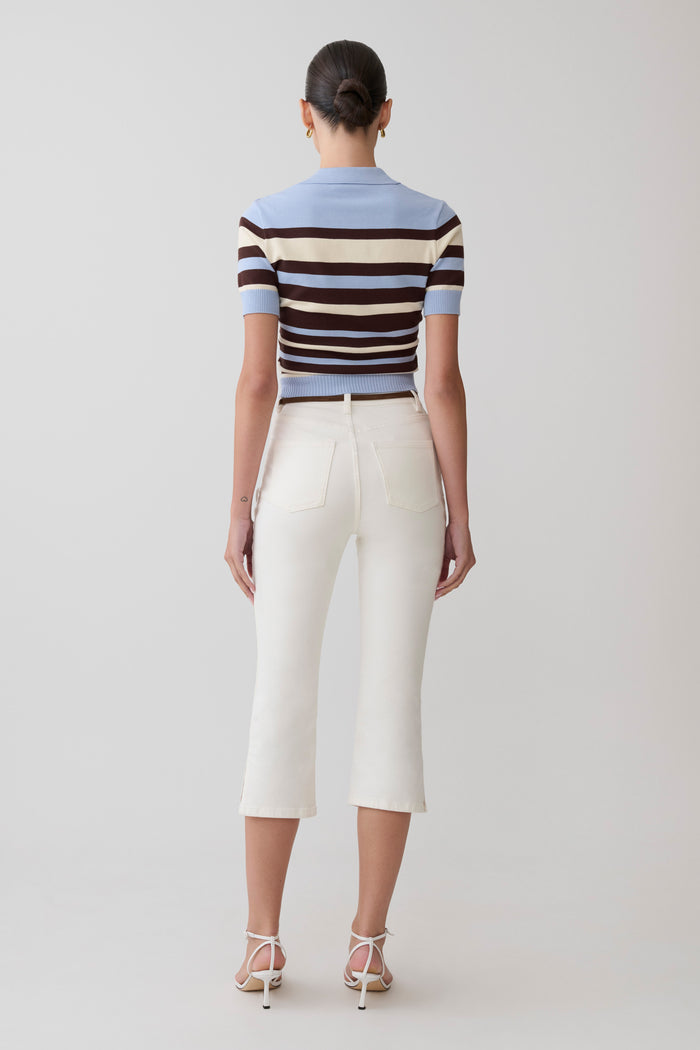Philly Stripe Knit Button Up Top - Chocolate/Blue