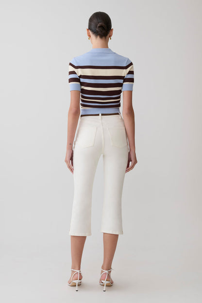 Philly Stripe Knit Button Up Top - Chocolate/Blue