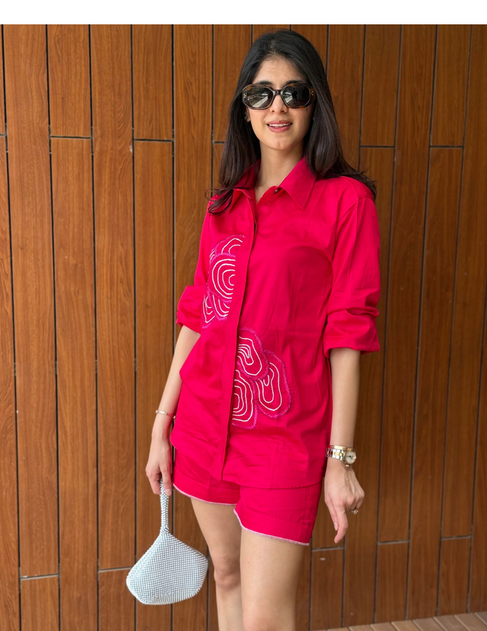 Crimson Current Pinkish Red Co-Ord Set