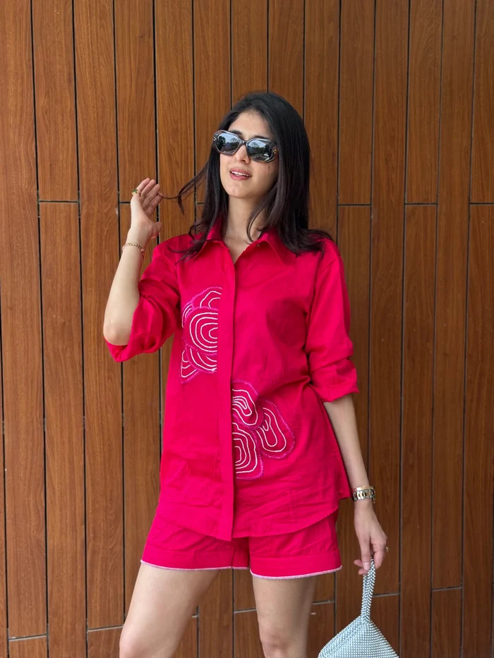 Designer pinkish red co ord set
