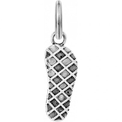 Brighton flip-flop charm with silver-plated diamond lattice pattern and split ring on a white background