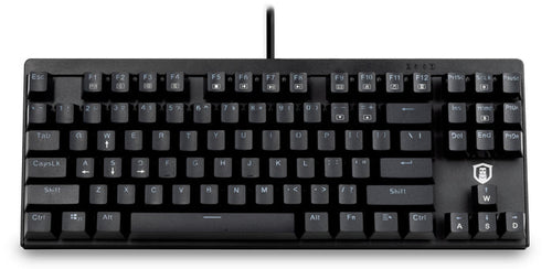 Plugable USB-MECH87RW tenkeyless mechanical gaming keyboard with 87 keys and media function keys.