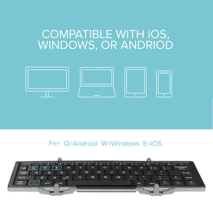 BT-KEY3 keyboard compatibility: Fn+Q for Android, Fn+W for Windows, Fn+E for iOS.