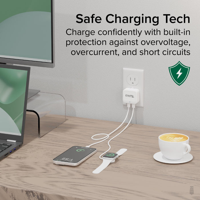 Plugable PS-40C2W charger features built-in protection against overvoltage, overcurrent, and short circuits.