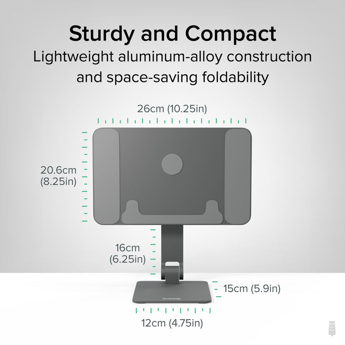 AMS-STAND13 dimensions: 26cm (10.25in) width, 20.6cm (8.25in) height, 16cm (6.25in) arm, 15cm (5.9in) depth, 12cm (4.75in) ba