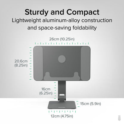 AMS-STAND13 dimensions: 26cm (10.25in) width, 20.6cm (8.25in) height, 16cm (6.25in) arm, 15cm (5.9in) depth, 12cm (4.75in) ba