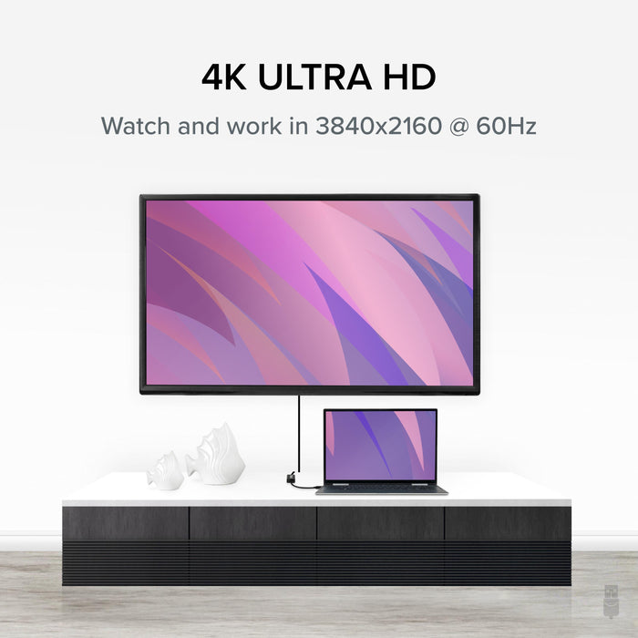 MDP-HDMI adapter supports 4K Ultra HD resolution at 3840x2160 at 60Hz for external display connectivity.
