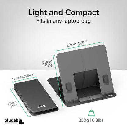 PT-STANDX dimensions: folded 11cm (4.35in) x 23cm (9in); open 22cm (8.7in) x 23cm (9in); weight 350g (0.8lbs).