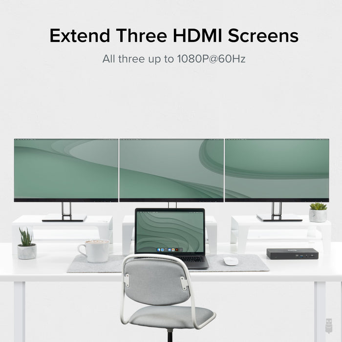 UD-768PDZ docking station extends three HDMI screens, each supporting up to 1080P at 60Hz.