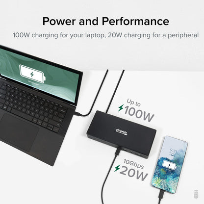 UD-768PDZ docking station provides 100W laptop charging and 20W peripheral charging at 10Gbps data transfer speeds.