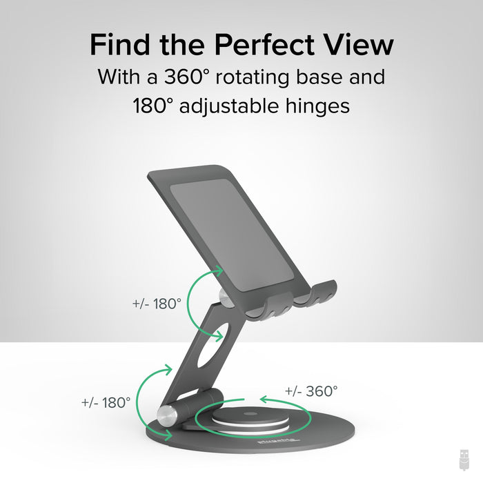 PT-STAND1 features a 360-degree rotating base and two 180-degree adjustable hinges for flexible viewing angles.