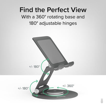 PT-STAND1 features a 360-degree rotating base and two 180-degree adjustable hinges for flexible viewing angles.