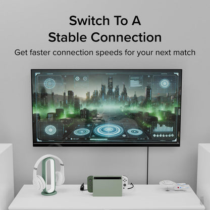 USB3-E1000 adapter connected to a gaming console, providing a stable, high-speed wired Ethernet connection.