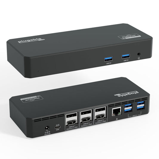 Plugable USB-C Docking Station, 4K Triple Monitors, 60W Laptop Charging (Prior Version)