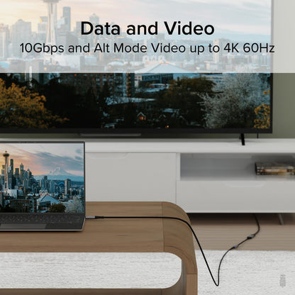 Data and Video: 10Gbps and Alt Mode Video up to 4K 60Hz.