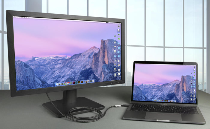 USBC-VGA-CABLE connecting a MacBook Pro to a ViewSonic external monitor.