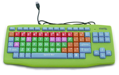 Plugable USB-EZK-G kids keyboard with color-coded, extra-large keys and a USB-A wired connection.