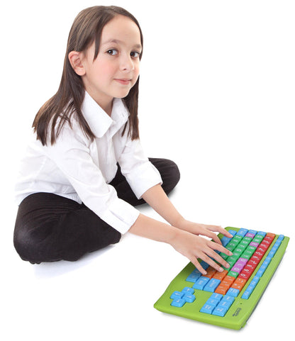 Plugable USB-EZK-G Kids Keyboard with color-coded, extra-large keys for simplified typing.