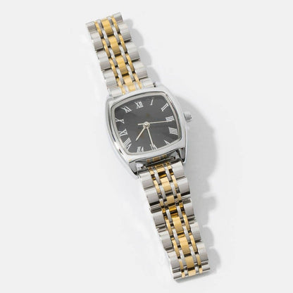 Polished Metallic Band Bold Cushion Square Watch