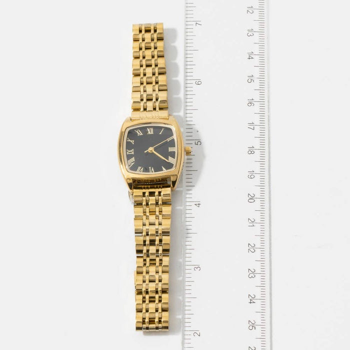Polished Metallic Band Bold Cushion Square Watch