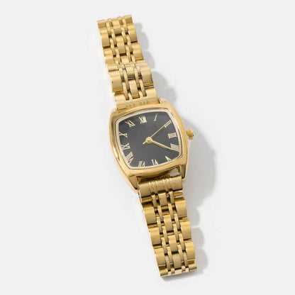 Polished Metallic Band Bold Cushion Square Watch