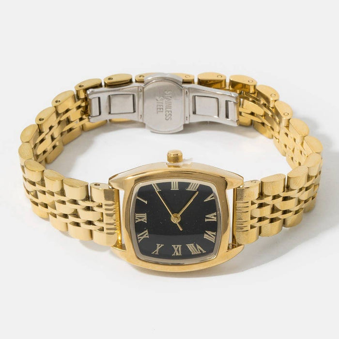 Polished Metallic Band Bold Cushion Square Watch