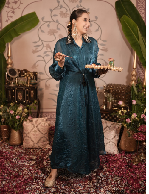 Blue Tissue Silk Gown Dress