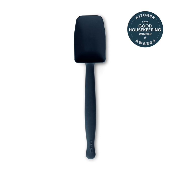 Blue silicone deep sauté spoon with a Good Housekeeping Kitchen Award 2022 badge in the corner.
