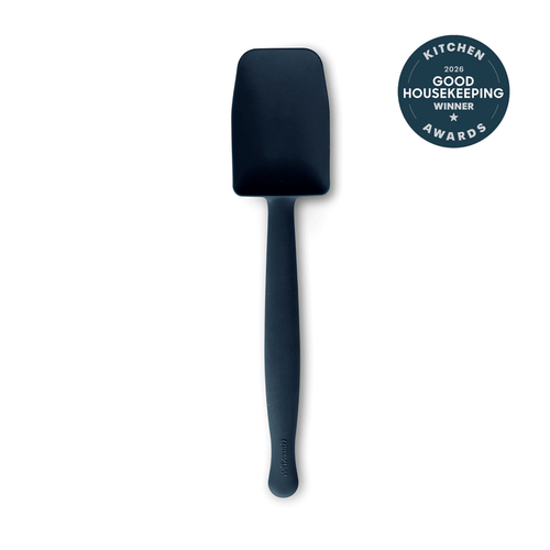 Blue silicone deep sauté spoon with a Good Housekeeping Kitchen Award 2022 badge in the corner.