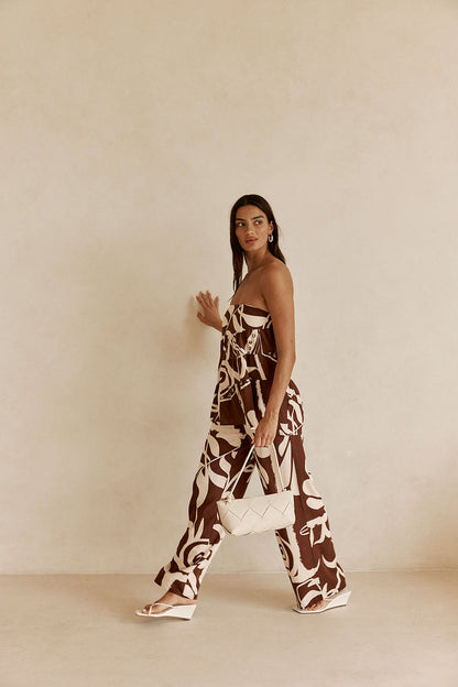 Brown and Cream Painted Tiles Print Presley Pants