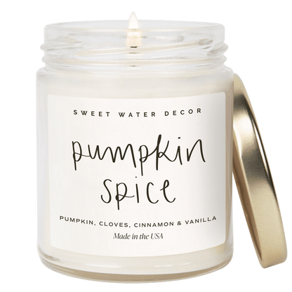 Pumpkin Spice Script Soy Candle - Clear Jar - 9 oz - Sweet Water Decor - Candles