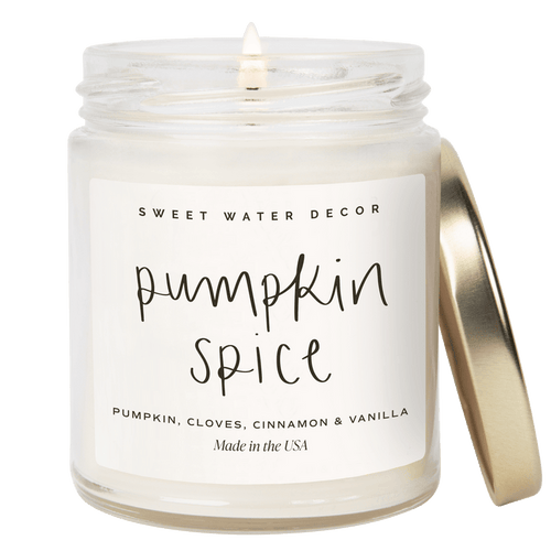 Pumpkin Spice Script Soy Candle - Clear Jar - 9 oz - Sweet Water Decor - Candles