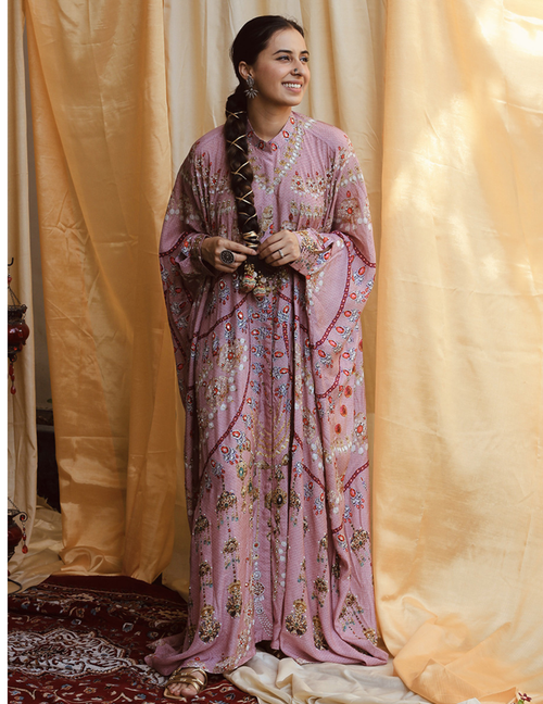 Rumi Purple Moroccan Satin Silk Festive Dress