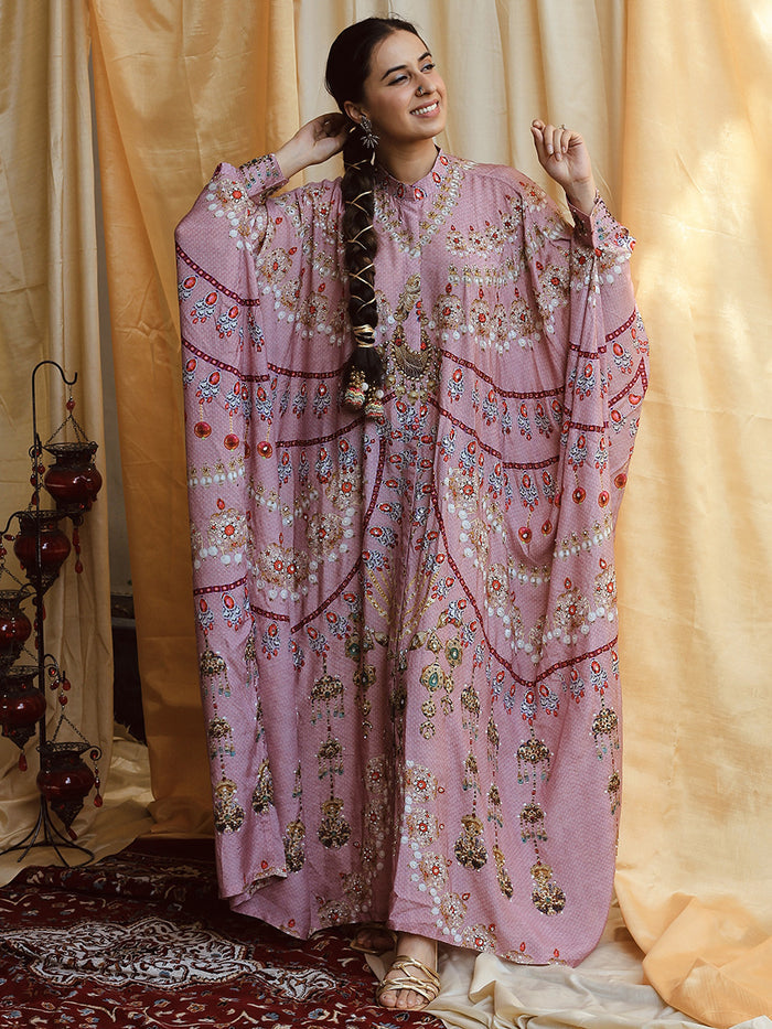 Rumi Purple Moroccan Satin Silk Dress detail