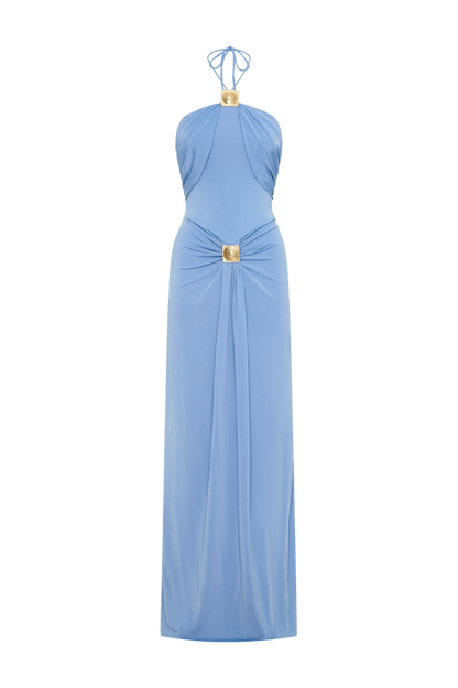 Quincy Halter Maxi Dress With Hardware - Cornflower Blue