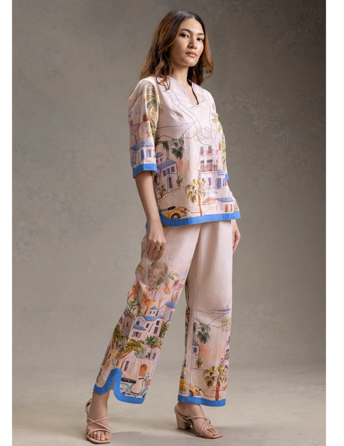 Reviera Printed Neck-Detail Top and Pants