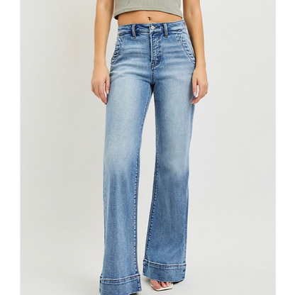 Risen Wide Hem Flare Jeans 32"