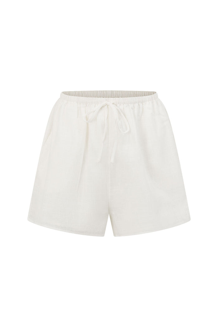 White Cheesecloth Elastic Drawstring Rita Shorts