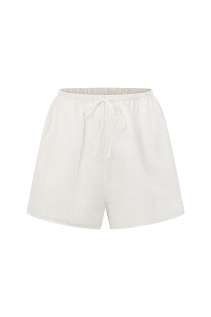 White Cheesecloth Elastic Drawstring Rita Shorts