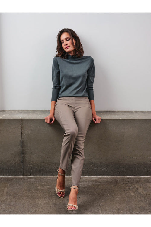 Woman wearing Robell 51559-5499-17 Bella K (73cm) Petite Trouser - Camel (17) by Robell, shop Robell at Dotique.