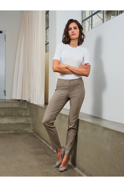 Woman wearing Robell 51559-5499-17 Bella K (73cm) Petite Trouser - Camel (17) by Robell, shop Robell at Dotique
