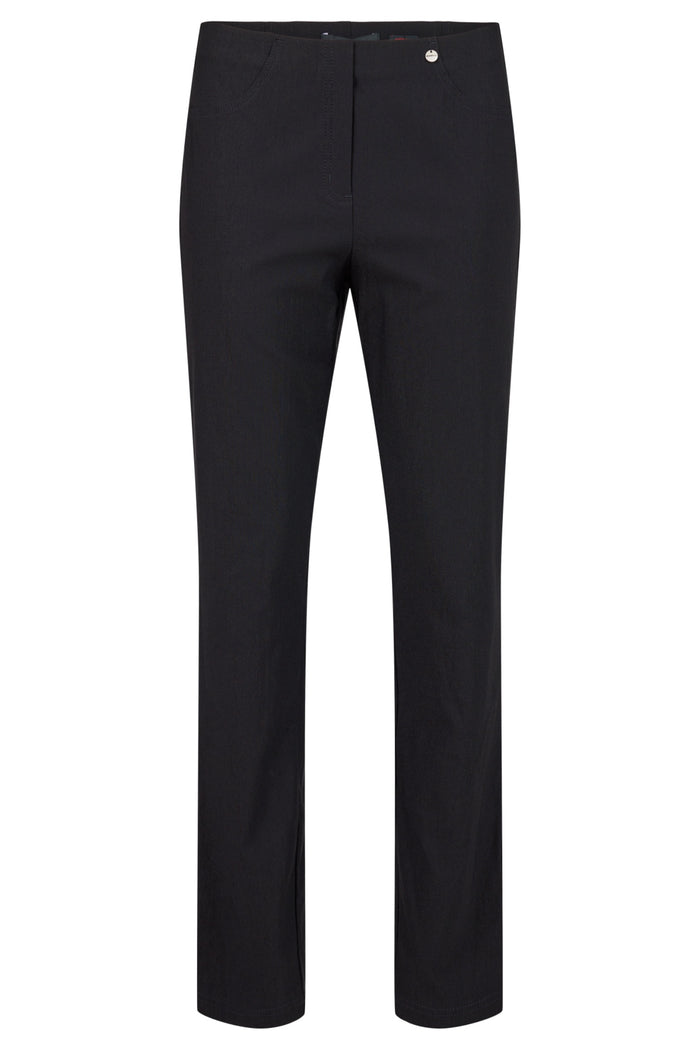 Robell Bella black fleece-lined winter trousers with slim fit, elasticated waistband and 73cm inside leg.