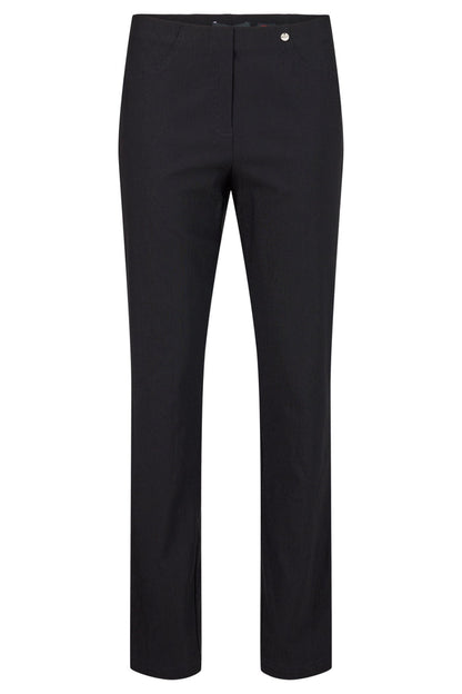 Robell Bella black fleece-lined winter trousers with slim fit, elasticated waistband and 73cm inside leg.